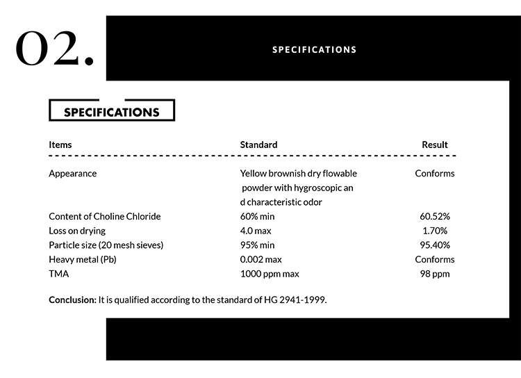 Choline Chloride Uses in Animals specifications sheet for choline chloride 60 feed additive